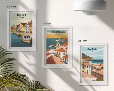 Bilderwand mit Ansichten europäischer Küsten- und Hafenstädte