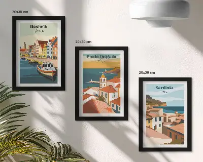 Bilderwand mit Ansichten europäischer Küsten- und Hafenstädte