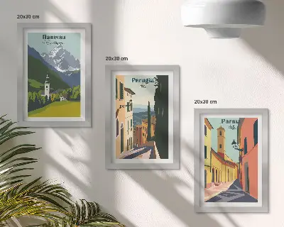 Berglandschaften und italienische Straßen Bilderset mit Rahmen