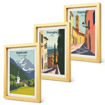 Berglandschaften und italienische Straßen Bilderset mit Rahmen