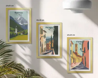Berglandschaften und italienische Straßen Bilderset mit Rahmen