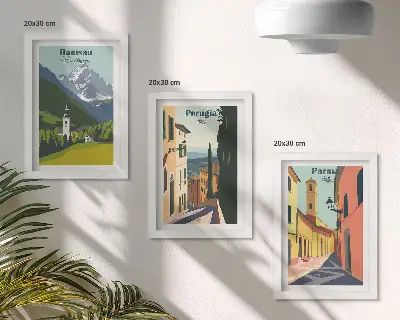 Berglandschaften und italienische Straßen Bilderset mit Rahmen