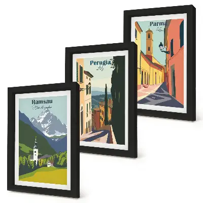 Berglandschaften und italienische Straßen Bilderset mit Rahmen