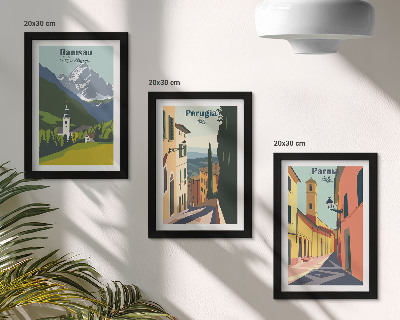 Bilderset mit rahmen Berglandschaften und Straßen italienischer Städte