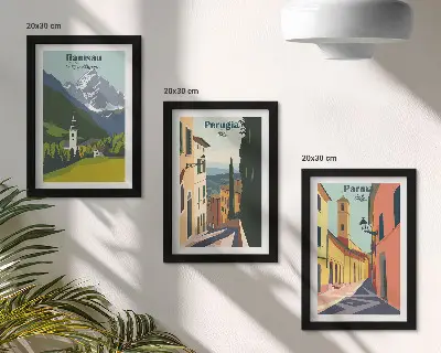 Berglandschaften und italienische Straßen Bilderset mit Rahmen