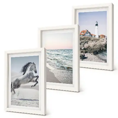 Bilderwand mit Pferden in Bewegung, Strand, Leuchtturm und Wasserwellen