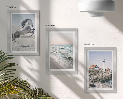 Bilderwand Pferde in Bewegung, Strand und Leuchtturm, Wasserwellen