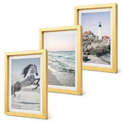 Bilderwand mit Pferden in Bewegung, Strand, Leuchtturm und Wasserwellen