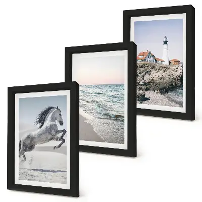 Bilderwand mit Pferden in Bewegung, Strand, Leuchtturm und Wasserwellen