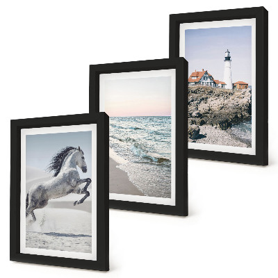 Bilderwand Pferde in Bewegung, Strand und Leuchtturm, Wasserwellen
