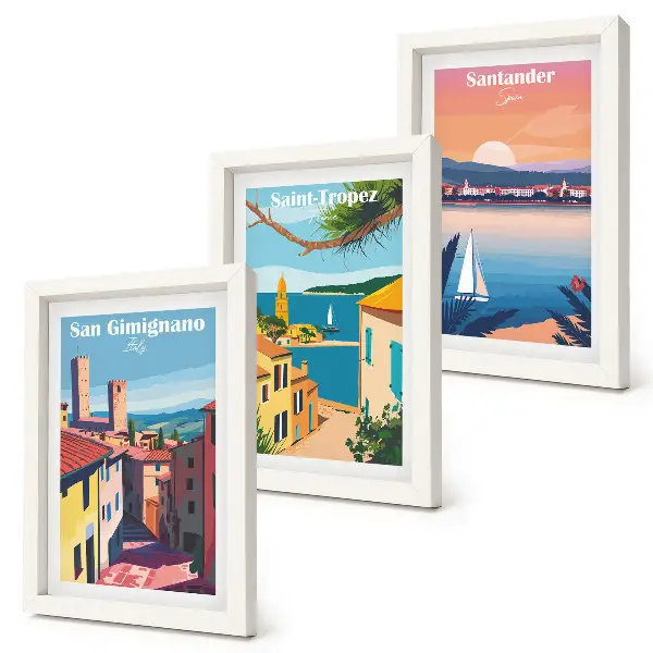 Bilderwand mit italienischen Städten und nostalgischen Küstenlandschaften
