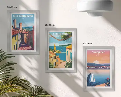 Bilderwand mit italienischen Städten und nostalgischen Küstenlandschaften
