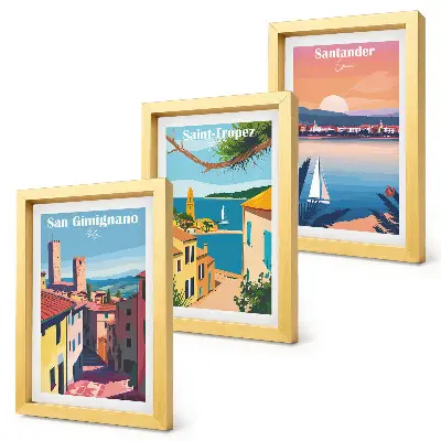 Bilderwand mit italienischen Städten und nostalgischen Küstenlandschaften