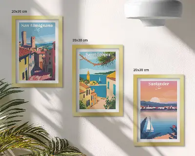 Bilderwand mit italienischen Städten und nostalgischen Küstenlandschaften