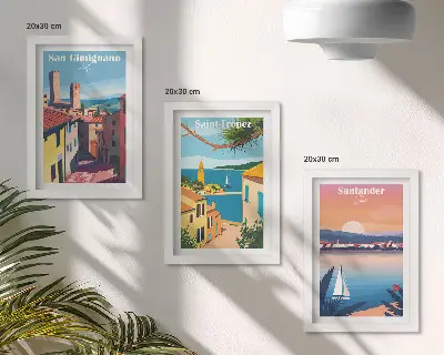 Bilderwand mit italienischen Städten und nostalgischen Küstenlandschaften