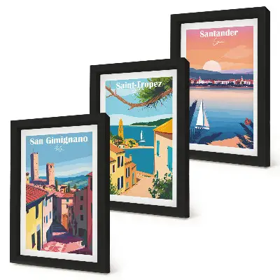 Bilderwand mit italienischen Städten und nostalgischen Küstenlandschaften