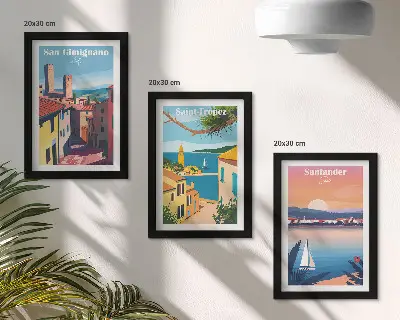 Bilderwand mit italienischen Städten und nostalgischen Küstenlandschaften