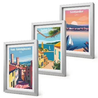 Bilderwand mit italienischen Städten und nostalgischen Küstenlandschaften