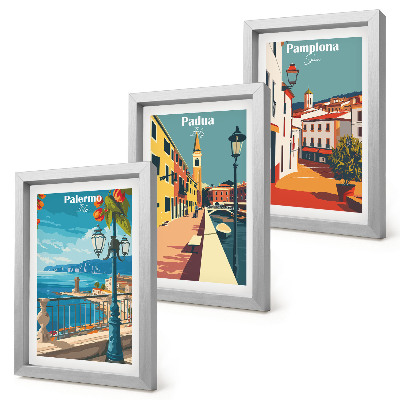 Bilderwand Beliebte Städte im Retro-Illustrationsstil
