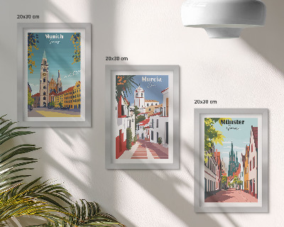 Bilderset mit rahmen Europäische Städte in farbenfrohen Illustrationen