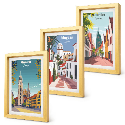 Bilderset mit rahmen Europäische Städte in farbenfrohen Illustrationen