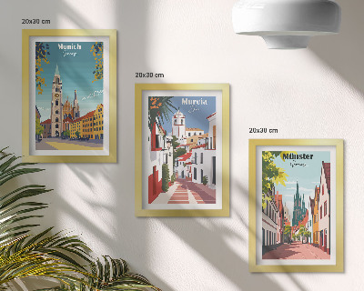 Bilderset mit rahmen Europäische Städte in farbenfrohen Illustrationen