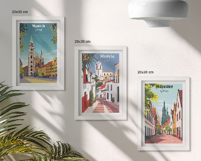 Bilderset mit rahmen Europäische Städte in farbenfrohen Illustrationen