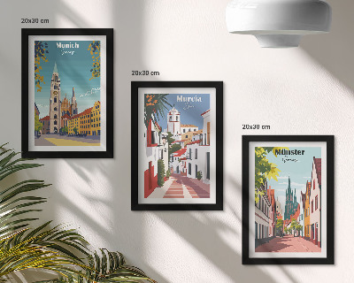 Bilderset mit rahmen Europäische Städte in farbenfrohen Illustrationen
