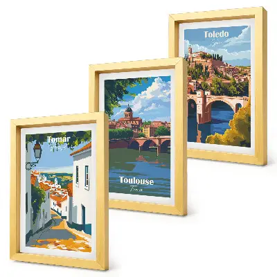 Grafiken berühmter Städte im Retro-Stil Bilderset mit Rahmen