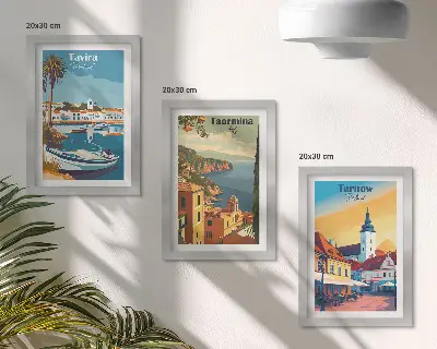Fotowand mit Ansichten von Küstenstädten und Architektur