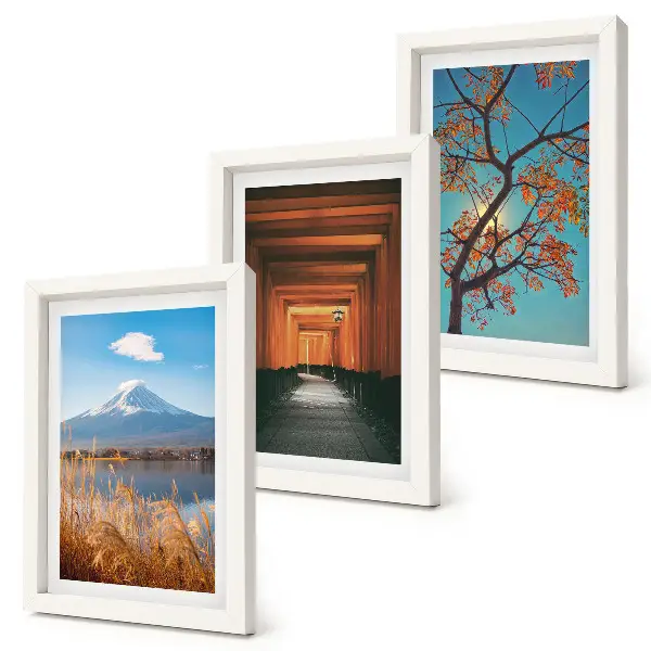 Bilderwand mit japanischen Landschaften, Natur und Architektur aus Asien
