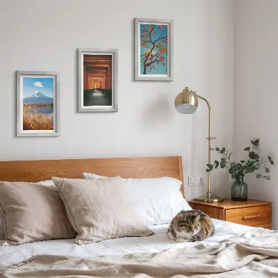 Bilderwand mit japanischen Landschaften, Natur und Architektur aus Asien
