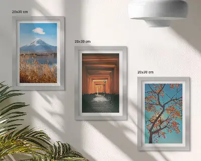 Bilderwand mit japanischen Landschaften, Natur und Architektur aus Asien