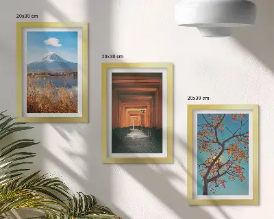 Bilderwand mit japanischen Landschaften, Natur und Architektur aus Asien