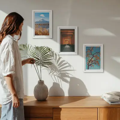 Bilderwand mit japanischen Landschaften, Natur und Architektur aus Asien