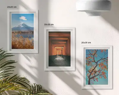 Bilderwand mit japanischen Landschaften, Natur und Architektur aus Asien