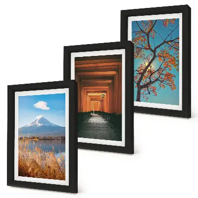 Bilderwand mit japanischen Landschaften, Natur und Architektur aus Asien