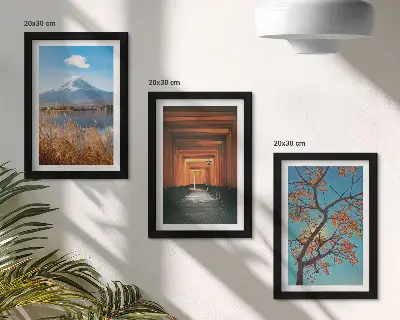 Bilderwand mit japanischen Landschaften, Natur und Architektur aus Asien