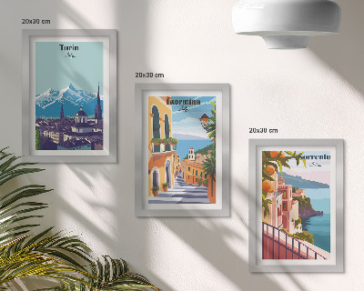 Bilderset mit rahmen Farbenfrohe, illustrative Stadtansichten im Retro-Stil
