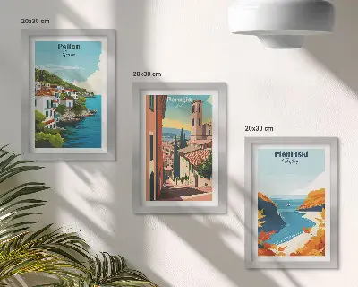 Fotowand mit malerischen Landschaften im Retro-Stil