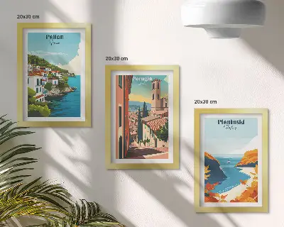 Fotowand mit malerischen Landschaften im Retro-Stil