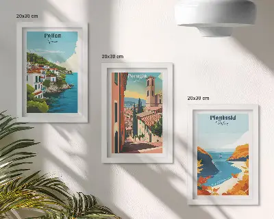 Fotowand mit malerischen Landschaften im Retro-Stil