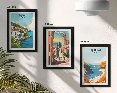 Fotowand mit malerischen Landschaften im Retro-Stil