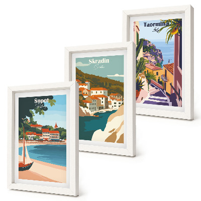 Bilderwand Stilvolle Illustrationen mit Küstenstadtansichten