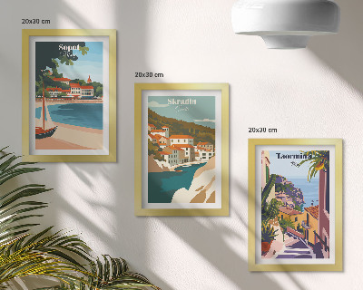 Bilderwand Stilvolle Illustrationen mit Küstenstadtansichten
