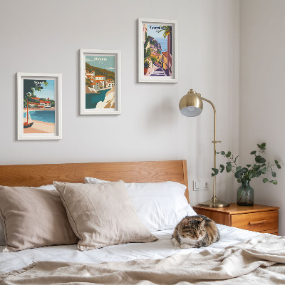 Bilderwand Stilvolle Illustrationen mit Küstenstadtansichten