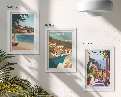 Bilderwand Stilvolle Illustrationen mit Küstenstadtansichten
