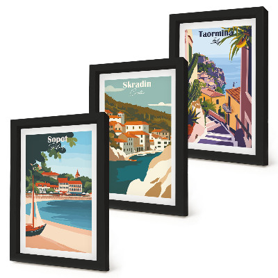 Bilderwand Stilvolle Illustrationen mit Küstenstadtansichten