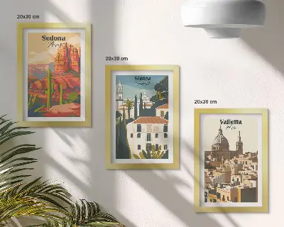 Bilderset Retro-Stadtansichten mit Rahmen von Sedona, Sintra und Valletta