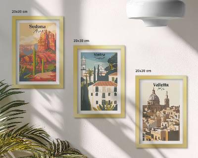Bilderset mit rahmen Retro-Stadtansichten von Sedona, Sintra und Valletta